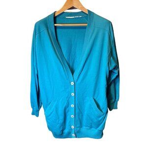 Vintage 80s 90s Oversized Blue V Neck Cardigan